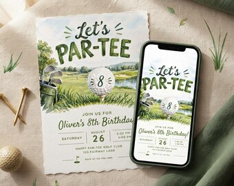 Golf Birthday Invitation, Let's Par-Tee Invite, Golf Party Invitation Template, Watercolor Golf Course Birthday, Editable Digital Invite