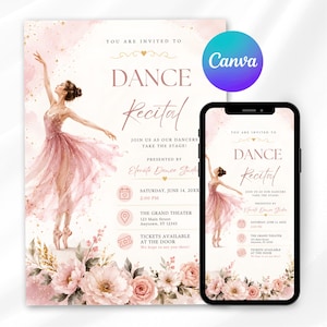 Dance Recital Invitation Template, Editable Canva Dance Showcase Invitation, Dance Performance Invite, Dance Studio Recital Announcement