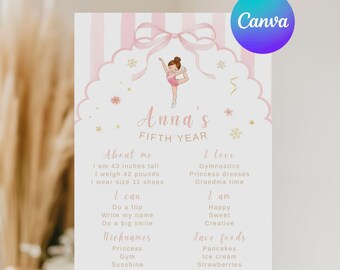 Plantilla para cartel de hitos de gimnasia, póster de cumpleaños de gimnasta, tablero de estadísticas de cumpleaños, plantilla editable de Canva, descarga digital.