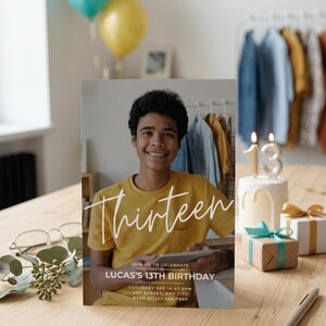 Teen Birthday Invitation, Photo Invitation, Boy Birthday Invite, 13th Birthday Invitation, Editable Birthday Template, Digital Download