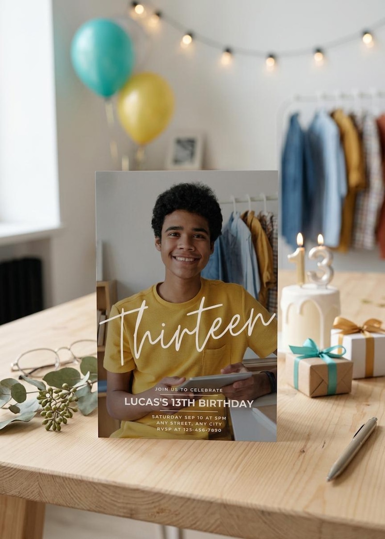 Teen Birthday Invitation, Photo Invitation, Boy Birthday Invite, 13th Birthday Invitation, Editable Birthday Template, Digital Download