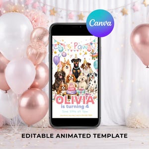 Dog Birthday Video Invitation, Editable Canva Template, Puppy Birthday Video Invitation, Kids Dog Party Digital Invite, Pet Theme Evite