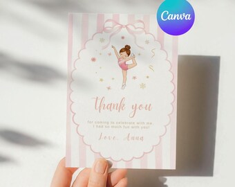 Gymnastics Thank You Card Template, Pink Gymnast Thank You Card, Birthday Thank You Card, Editable Canva Template, Digital Download