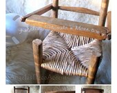 Vintage Doll Highchair Furniture Rustic Ladder Back Woven Wicker Seat Bear Highchair Fair to Good Vintage Doll Furniture Some Wear to Tray