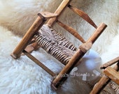 Vintage Doll Rocker Rocking Chair Furniture Rustic Woven Wicker Seat Bear Doll Chair Good Vintage Doll Furniture Rush Seat Display Rocker