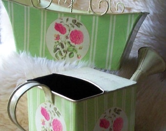 Cottage Chic Supplies, Shabby Gift Containers,Starting at 12 USD, Lime Pink, Floral Print Tins, Custom Arrangement, Gift Metal Baskets, #MS2
