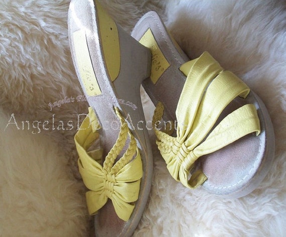 Vintage Candie's Sandals 1970's Mellow Yellow Lea… - image 10