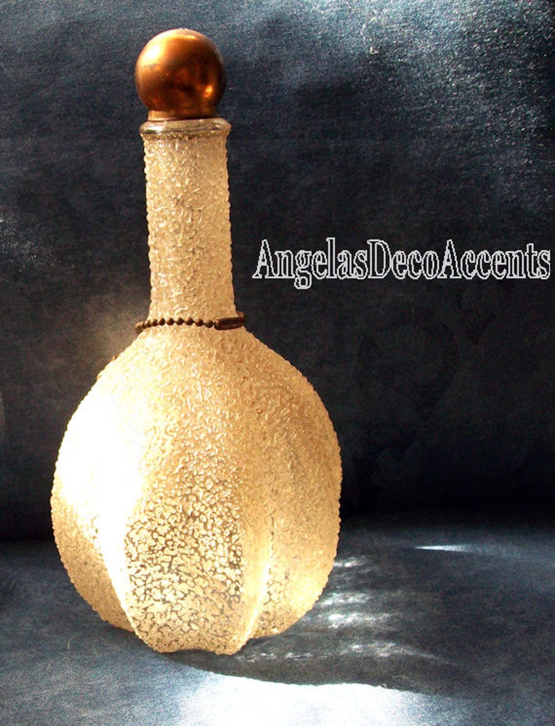 Antique Glass Decanter, Vintage Crackle Glass, Bubble Bath Bottle, Art