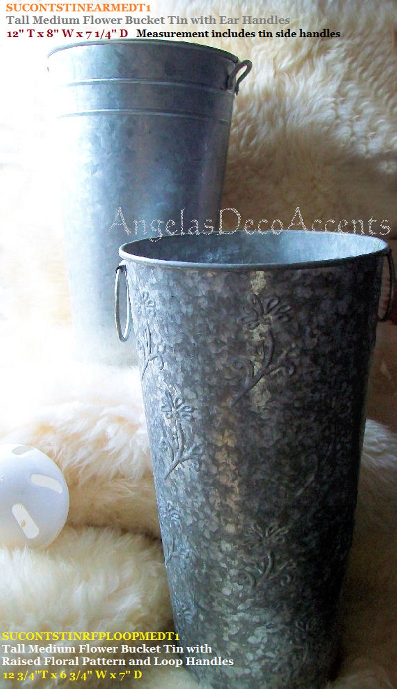 Tin Supplies Start at 16 USD, Flower Buckets, Watering Can, Gift Containers, Silver Brass Oblong Tall Raised Floral, Custom Arrangement MS4 image 3