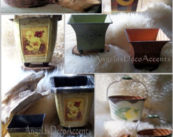 Tuscan Rustic Supplies, Containers, Options Start at 8 USD, Rust Yellow Plum, Mix Print Tins, Custom Arrangement, Gift Baskets, Rattan, #MS5