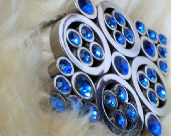 Vintage Diamond Shape Buckle Polished Stainless Steel~Sapphire Blue Crystal Rhinestones Fashionista Belt Jewelry~Hand Welded Vintage Buckle