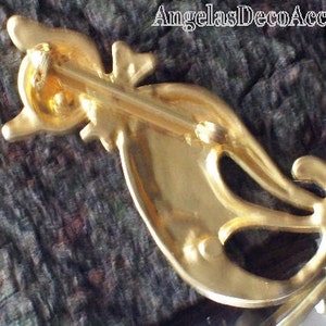 Vintage Cat Pin Pet Whimsy Sleek BroochFigural Mod JewelryVintage FelineCostume JewelryMatte Gold ToneCrystal Like Eyes and Bow Tie Pin image 5