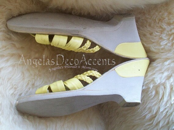 Vintage Candie's Sandals 1970's Mellow Yellow Lea… - image 7