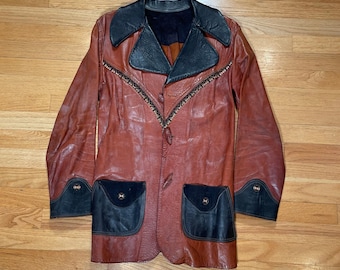 Custom Made Patchwork Leather Jacket Men's Size M Brick