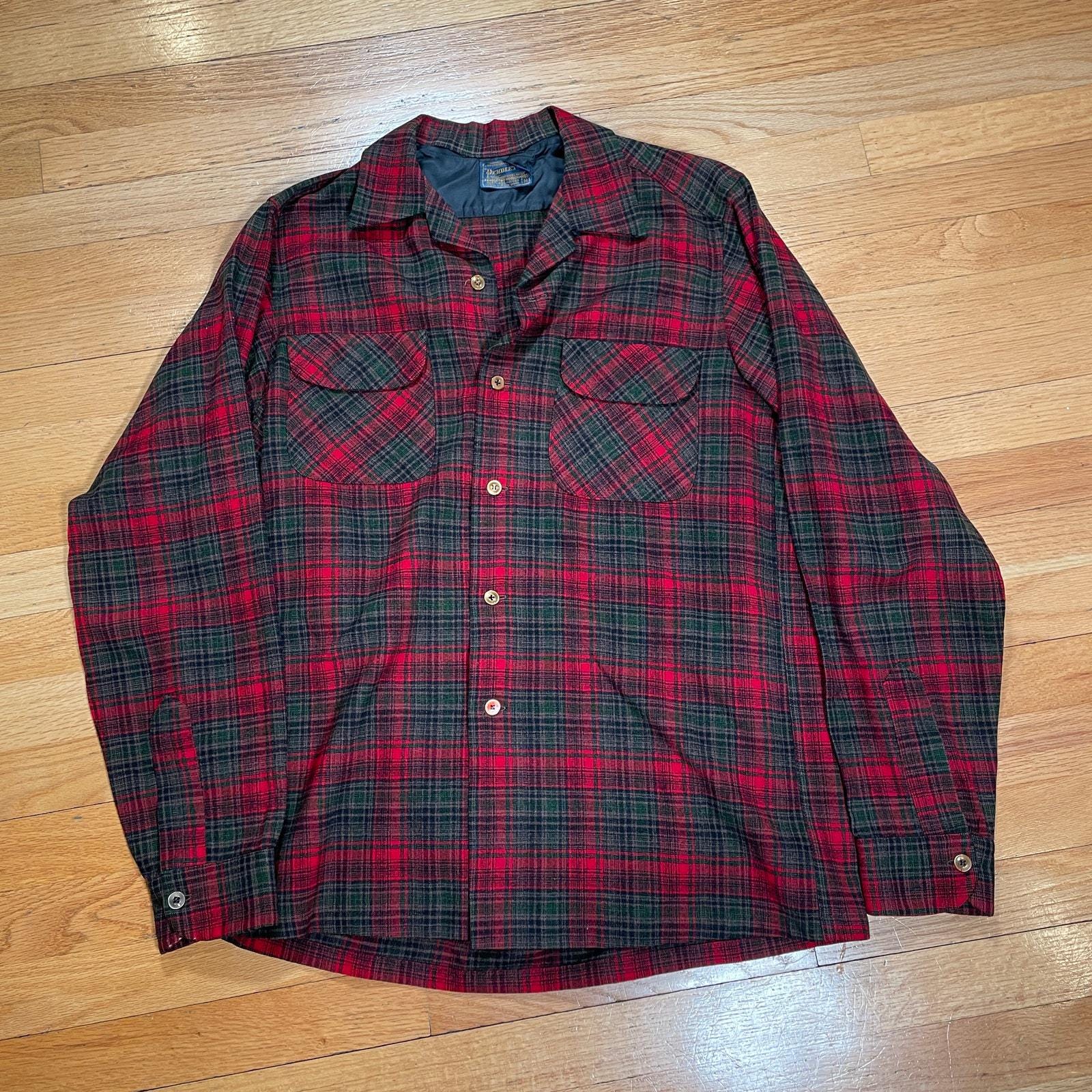 Vintage 60s Pendleton Board Shirt Green & Red Wool - Etsy
