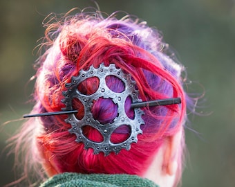 Steampunk Gear Leather Hair Barrette, Leather Barrette, Hair Barrette, Hair Accessory, Shawl Pin