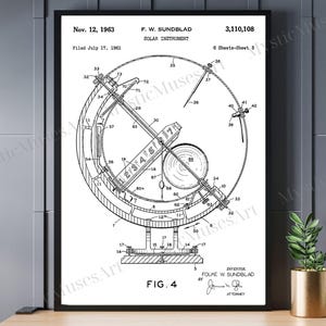Solar Instrument Patent Invention Patent Art Patent Poster Blueprint Set of 2 Black and White