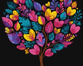 Kit de peinture par numéros Arbre coloré à faire soi-même pour adultes