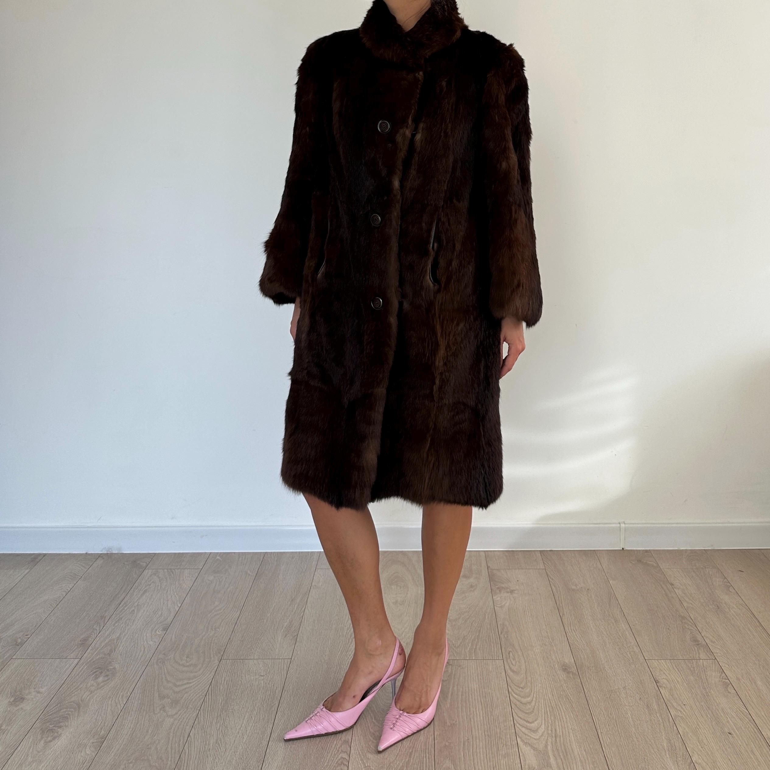 Vintage Authentic Brown Fur Coat Jacket / Natural Genuine Rabbit 