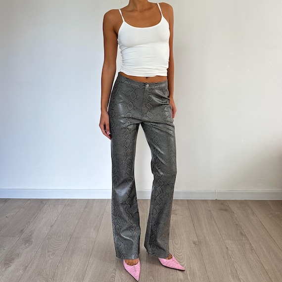 Vintage Y2K 00s Leather Denim Flare Pant Y2K Vintage Patchwork 