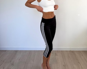 Leggings Capri Adidas à 3 bandes, noir et blanc, Aeroready Primegreen, pantalon de sport pour le yoga et la gym, taille S