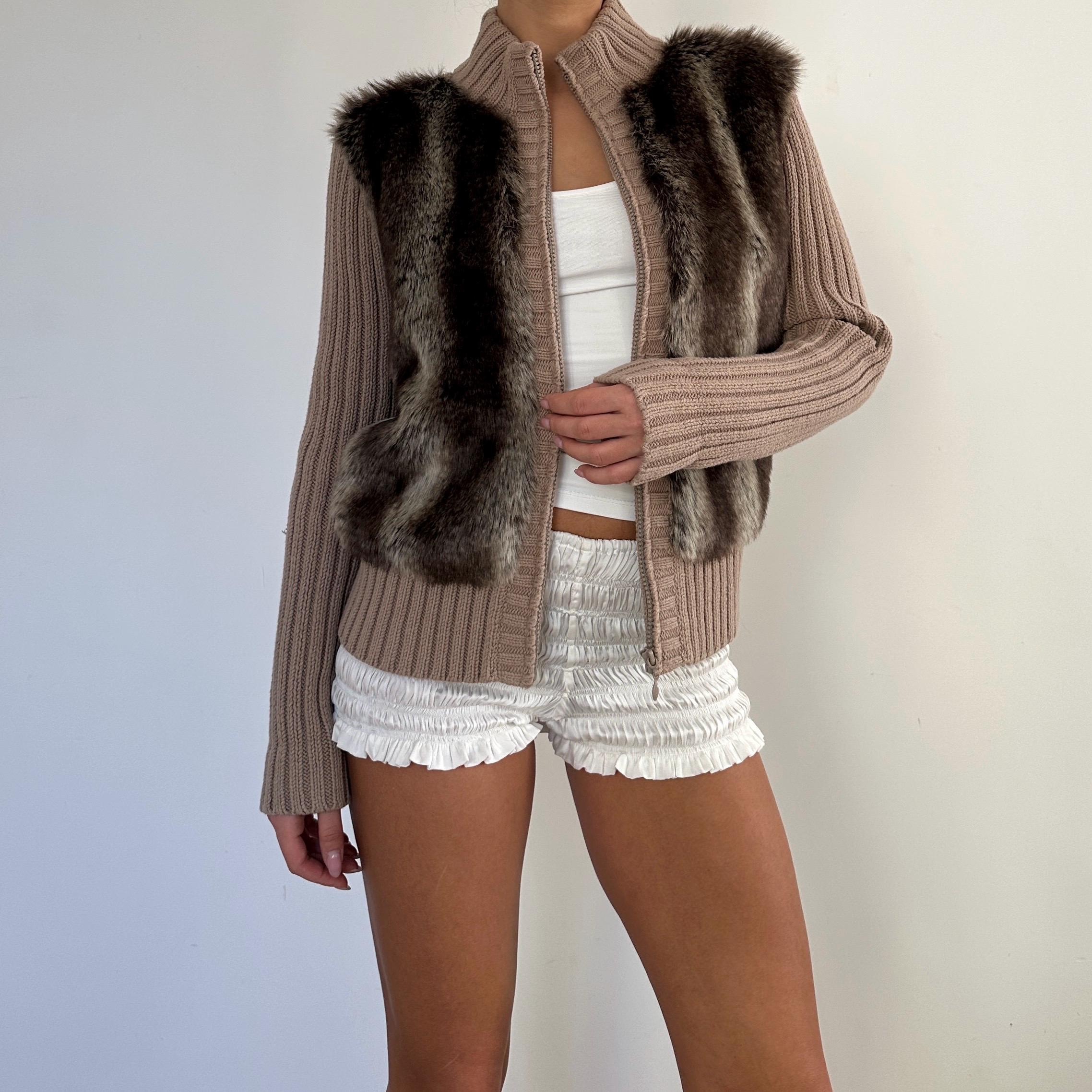 Joseph Fur Knit Cardigan Zip up / Ribbed Wool Blend Sweater With
