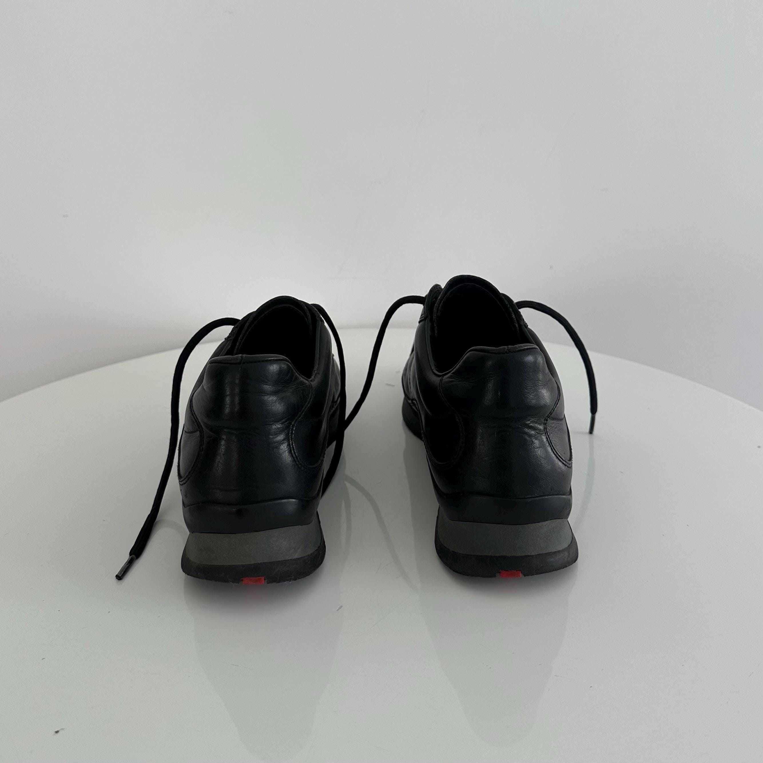 Vintage Prada Sport Black Leather Square Toe Lace up