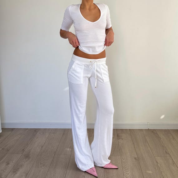 Juicy Couture White Velour Pants / Low Rise Y2K Flare Sweatpants