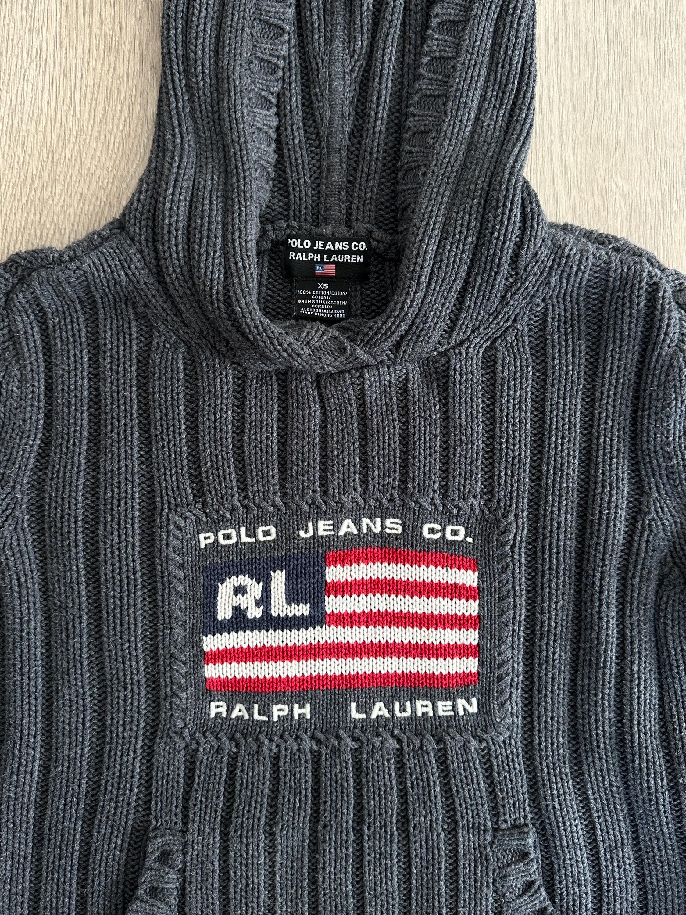 Vintage Polo Jeans Company Ralph Lauren Gray Hooded Sweater / USA 