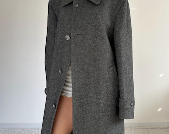 Vintage Oversize Long Graphite Grey Wool Coat / Warm Women Overcoat / 90s / Wollen Winter Autumn Coat / size 52