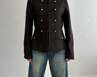 Vintage Victorian Style Wool Blazer / Buttoned Up Brown Jacket / Fitted Hussar Napoleonic Double Breasted Coat / Y2K 00s 90s / size EU 40 M