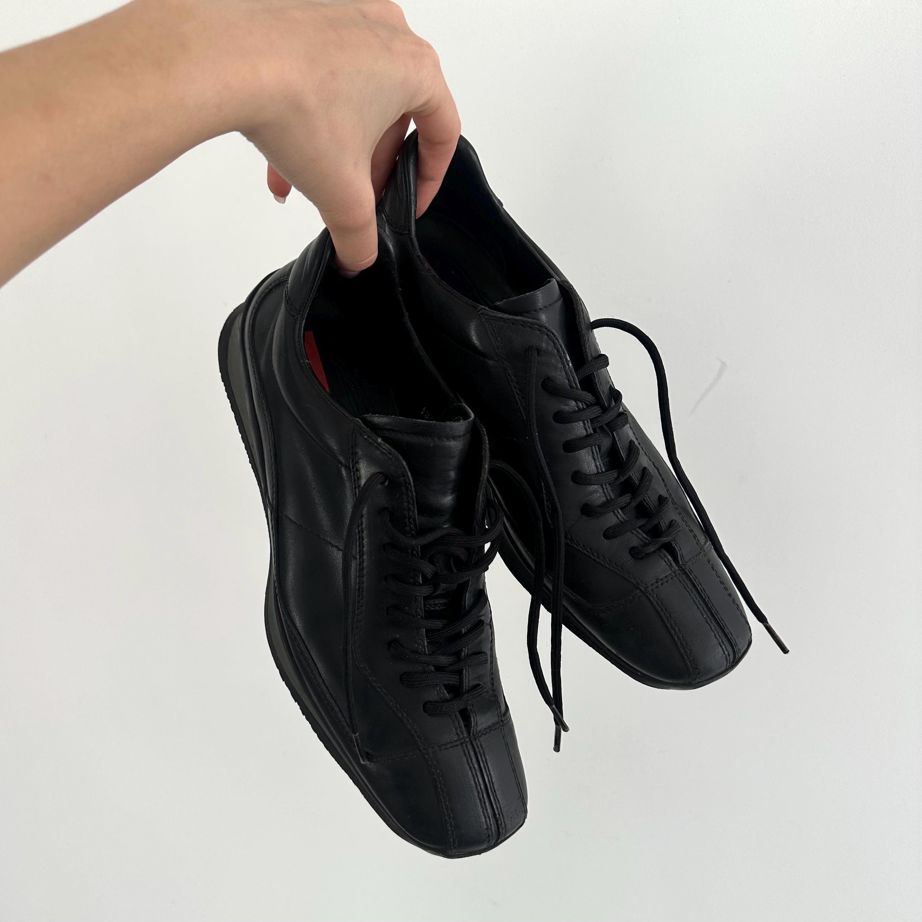 再入荷のおすすめ最新情報 Sport Prada Vintage Black up Lace Toe Square Leather 靴