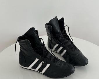 Adidas Prajna Hi 2004 Black Lace Up Boxing Boots / Racing Moto High Sneakers / Rare Archive Leather Trainers / y2k /  Size 40 US 8