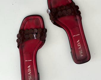 Vintage Archive Prada Early 2000s Black Leather Kitten Heel Mules