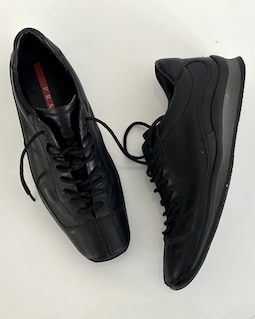 90s 00s PRADA SPORT スクエアトゥ レザー スニーカー 黒 Vintage Prada Sport Black Leather Square Toe Lace up Sneakers