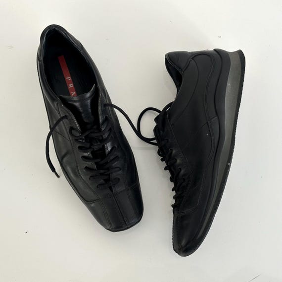 専用　PRADA SPORT square toe leather shoes Vintage Prada Sport Black Leather Square Toe Lace up