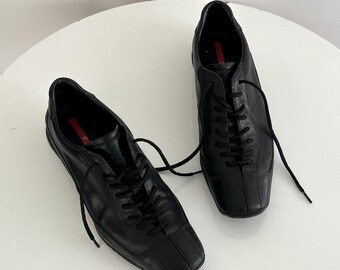 Vintage Prada Sport Black Leather Square Toe Lace up