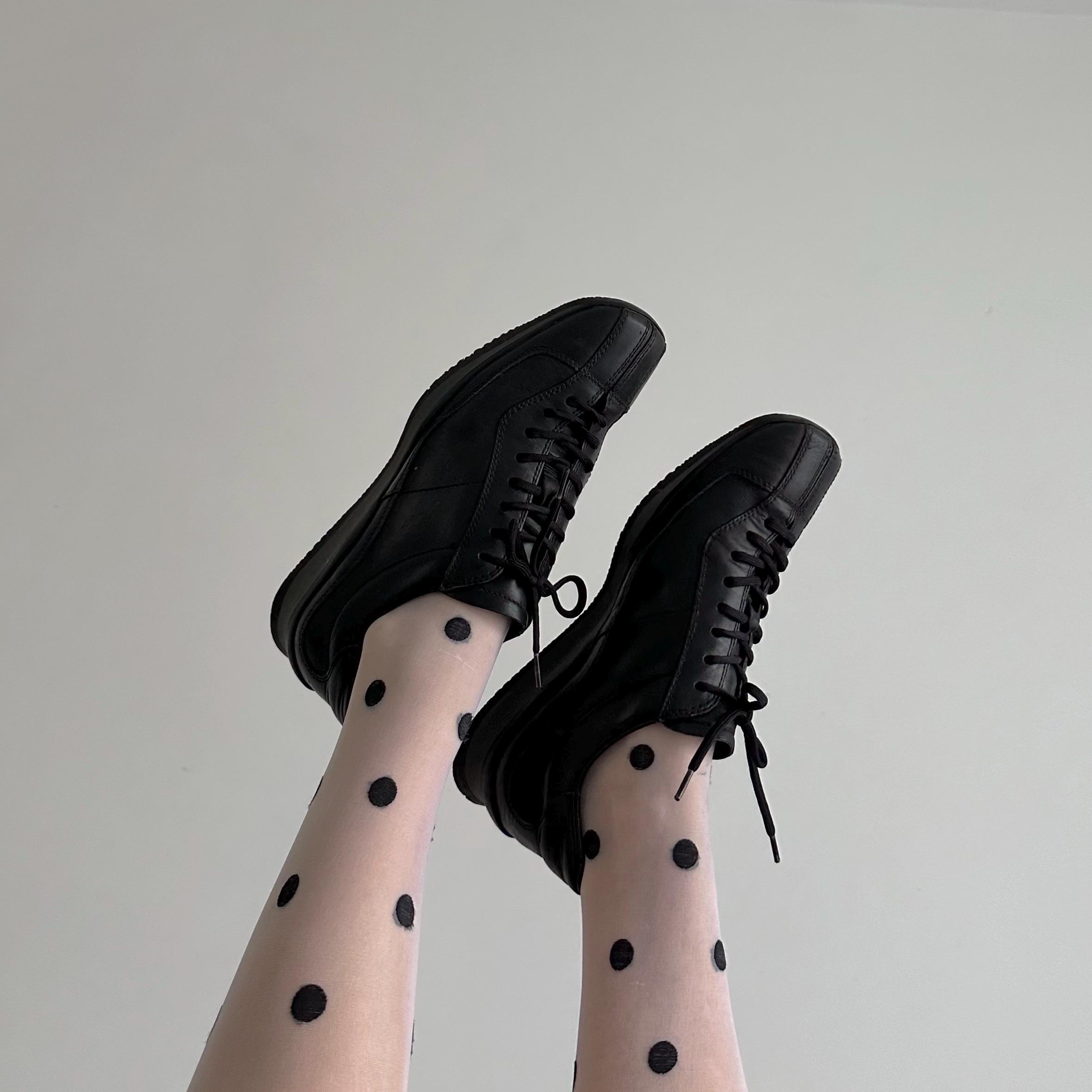 靴 prada sports archive leather shoes black Vintage Prada Sport Black Leather Square Toe Lace up