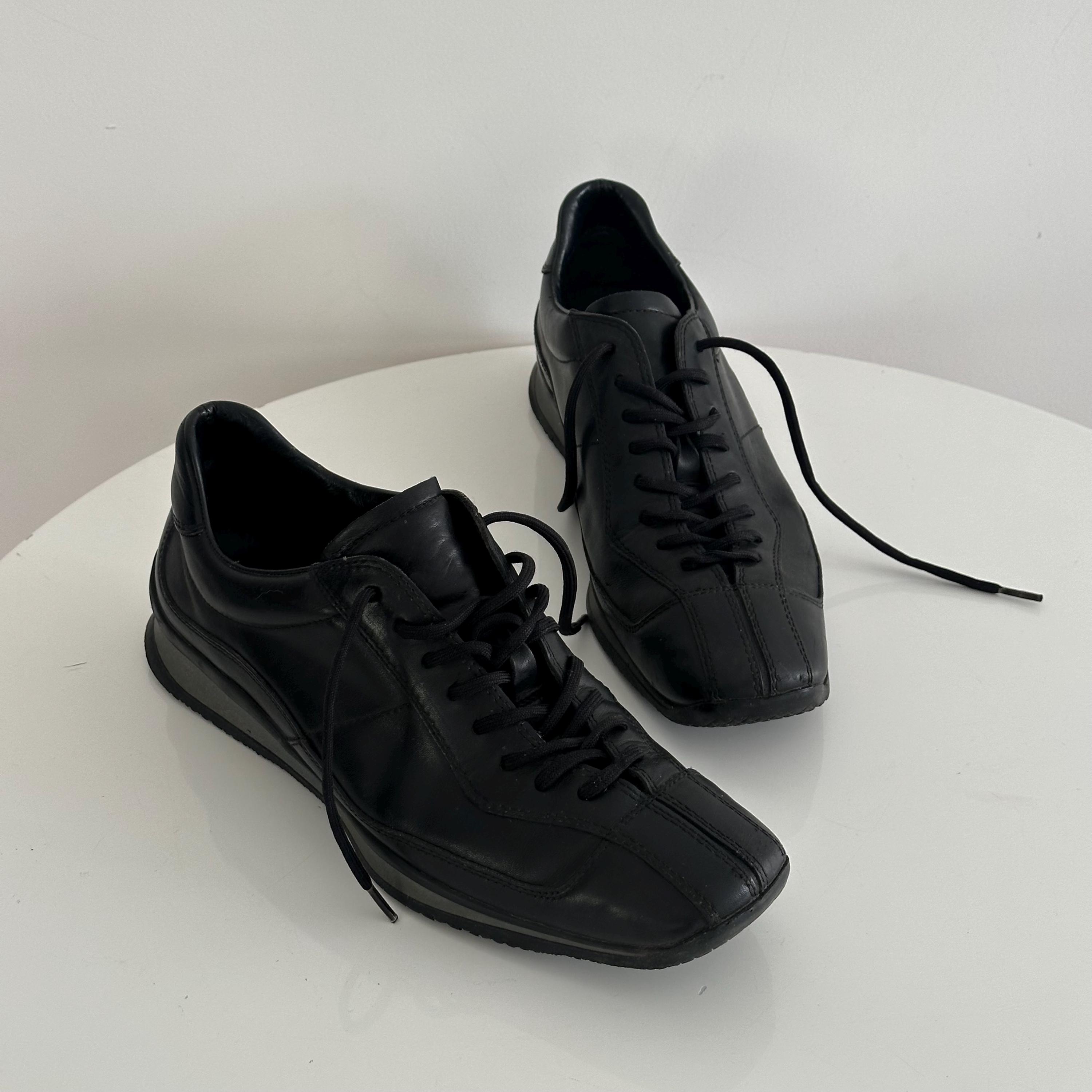 Vintage Prada Sport Black Leather Square Toe Lace up