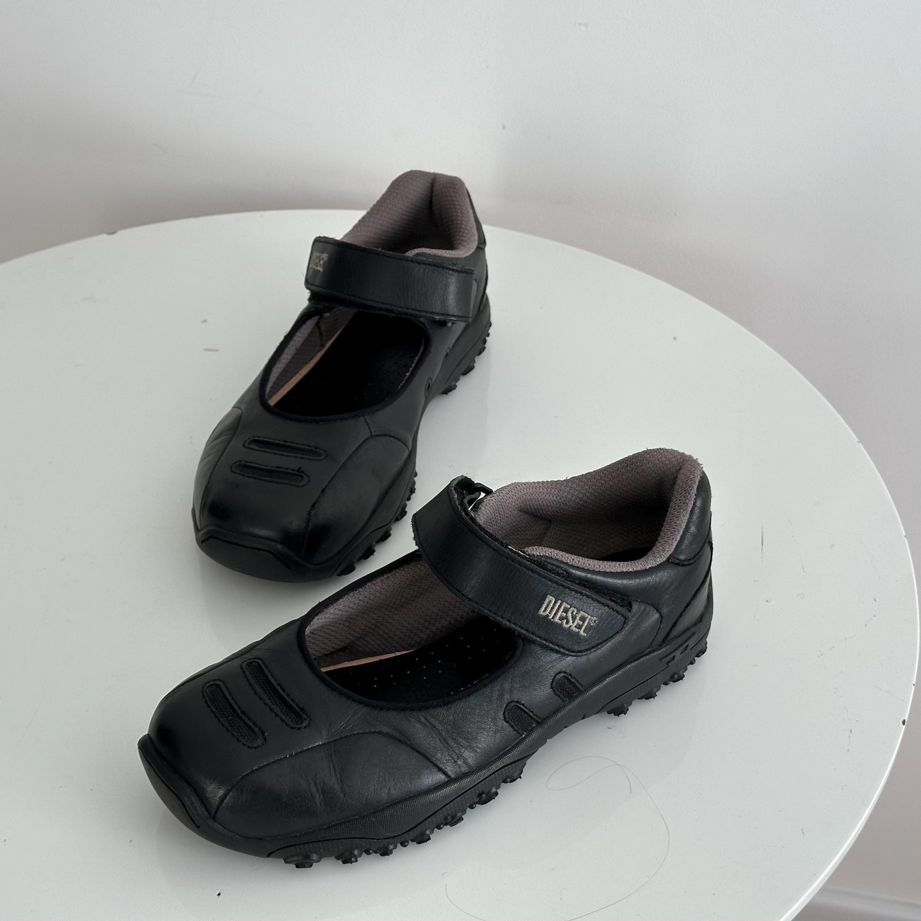 Diesel Tippie Black Leather Mary Jane Flats / Y2K Chunky 