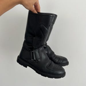 Vintage Sancho Black Leather Motorcycle Biker Riding Boots / Classic Moto Style / Buckle Velcr Details / Made in Spain / Size 39