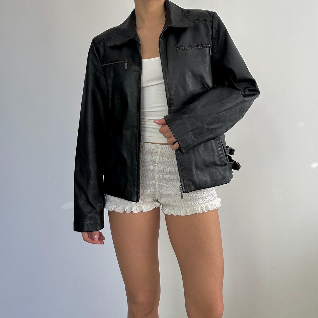 【本物保証】 Vintage Black Classic Short Leather Jacket / 90s Women's ジャケット・アウター