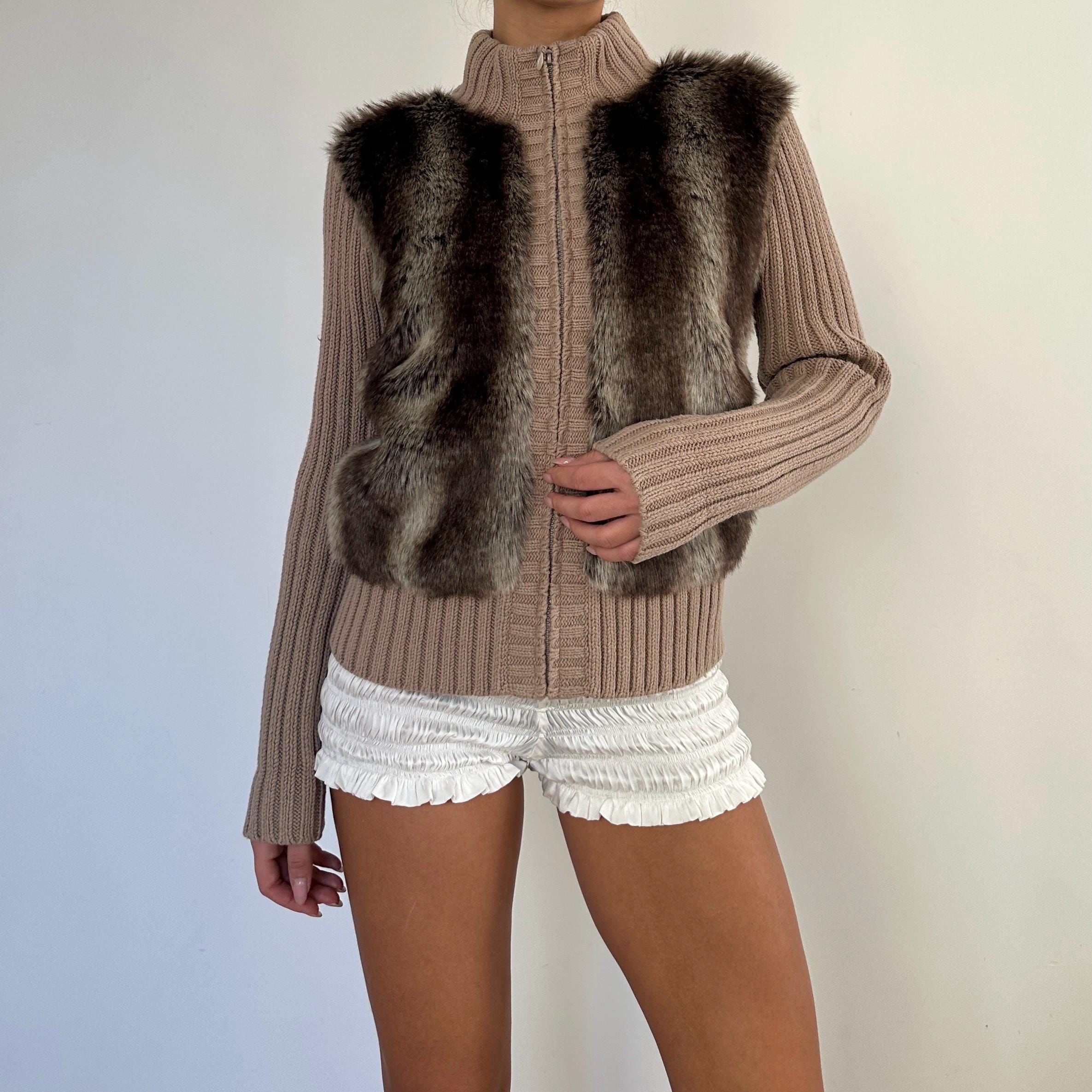 Joseph Fur Knit Cardigan Zip up / Ribbed Wool Blend Sweater With