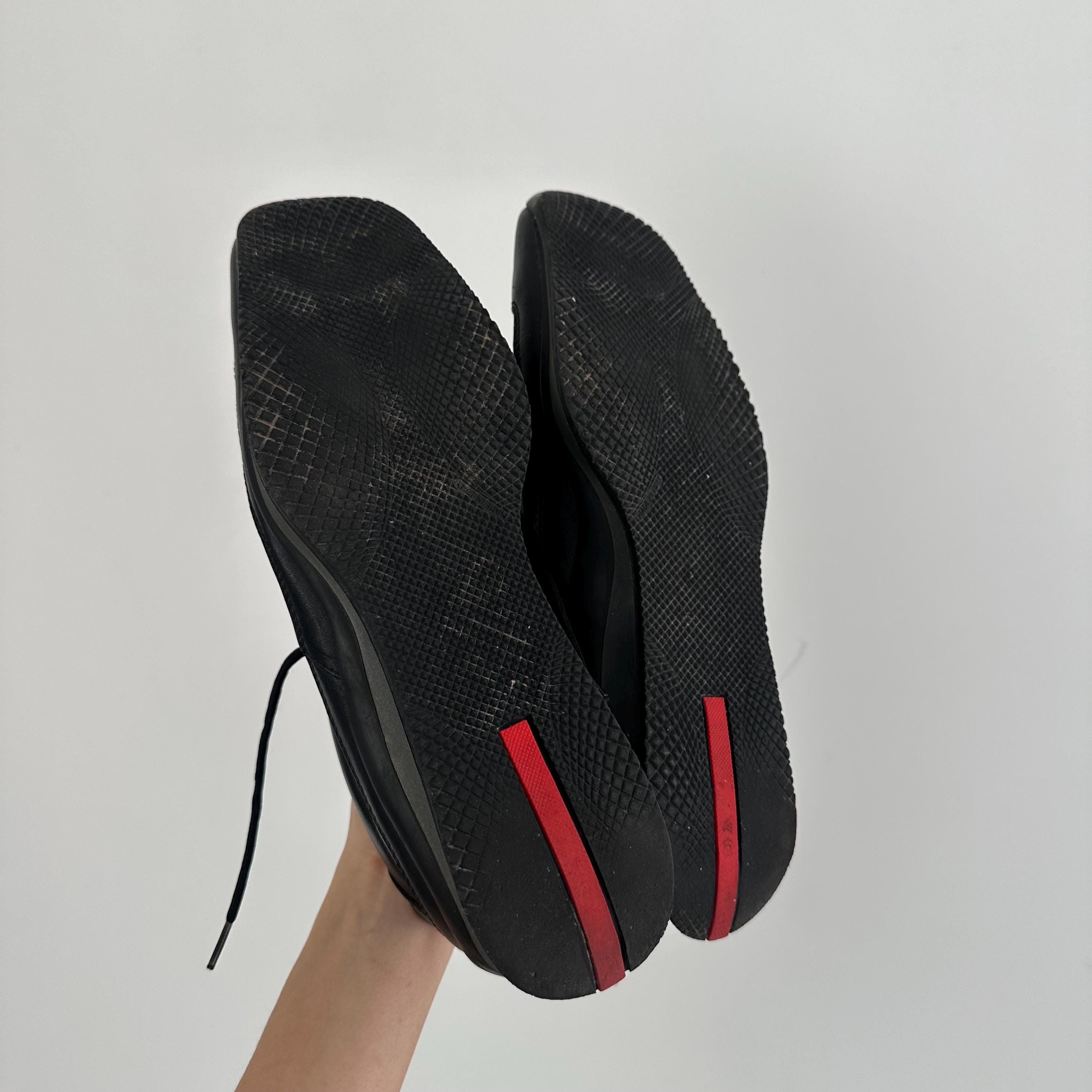 美品 prada sports square leather sneaker Vintage Prada Sport Black Leather Square Toe Lace up
