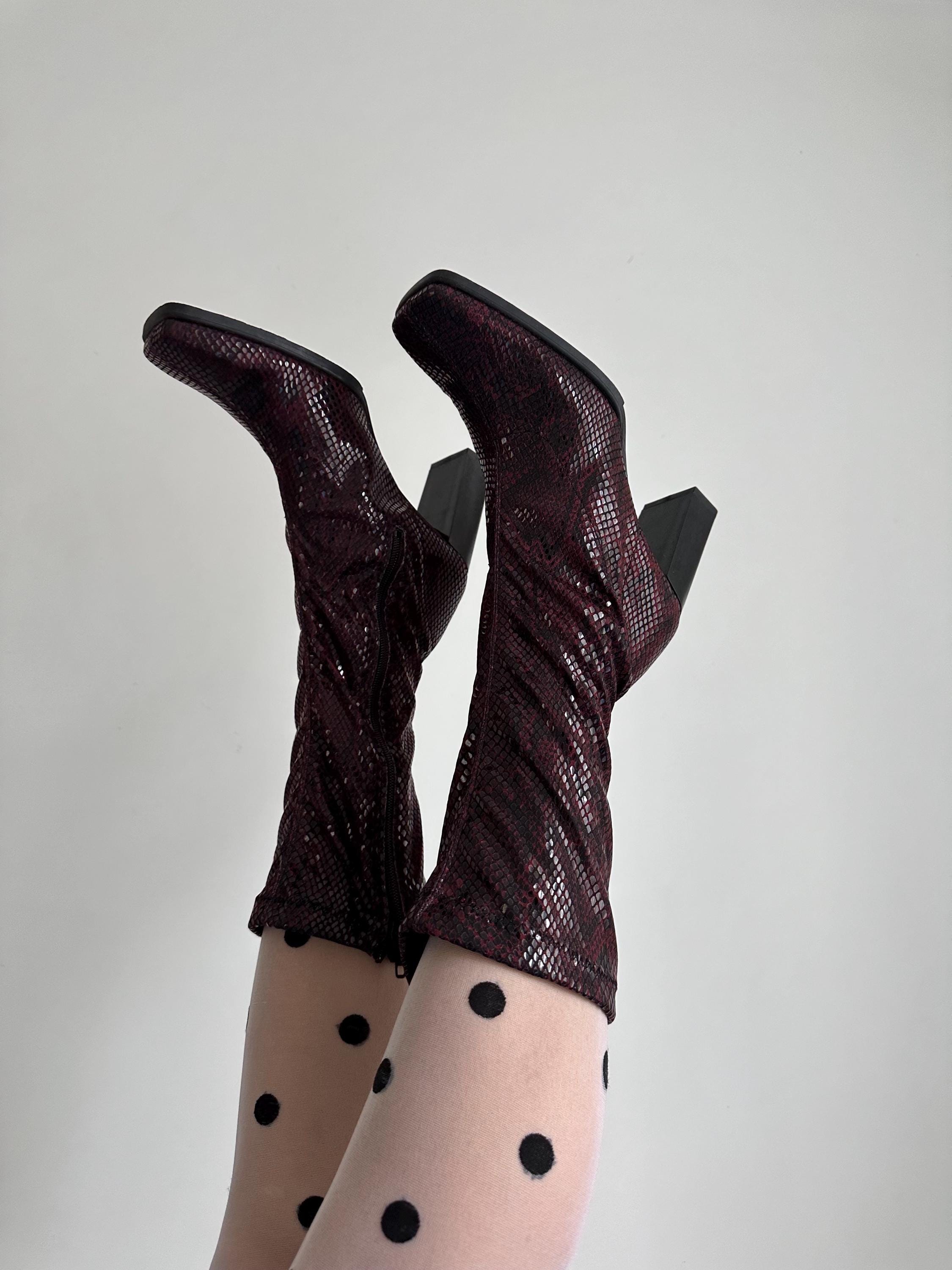 a*u様 archive 90s Python boots cut flare Vintage Back Cut Python Cowboy Boots 10.5 D Snakeskin USA