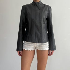 Vintage Y2K Gray Graphite Faux Leather Jacket / Cropped Fitted Motorcycle Biker Moto Jacket / Short Jacket High Collar / 00s style / size 3