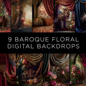 9 Fine Art Baroque Floral Digital Backdrops | Portrait Overlays | Fairytale Digital Background, Photo Overlays, Textures