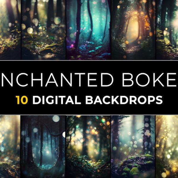 10 Fine Art Enchanted Forest Bokeh Digital Backdrops | Fantasy Overlays | Fairytale Digital Background, Photo Overlays, Textures, Printables