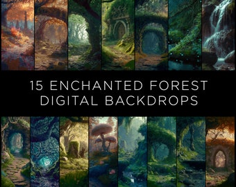 15 Fine Art Enchanted Forest Digital Backdrops | Fantasy Overlays | Fairytale Digital Background, Photo Overlays, Textures, Printables