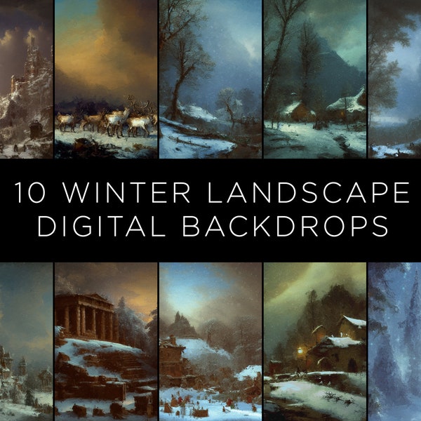 10 toiles de fond numériques de paysage d'hiver de beaux-arts | Superpositions de vacances | Fond numérique de conte de fées, superpositions de photos, textures, imprimables